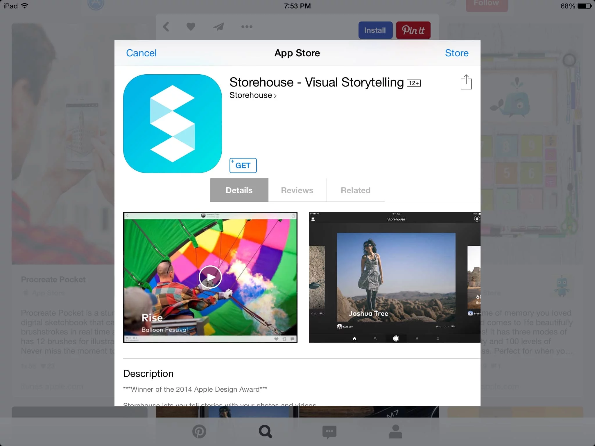 Pinterest app Pins